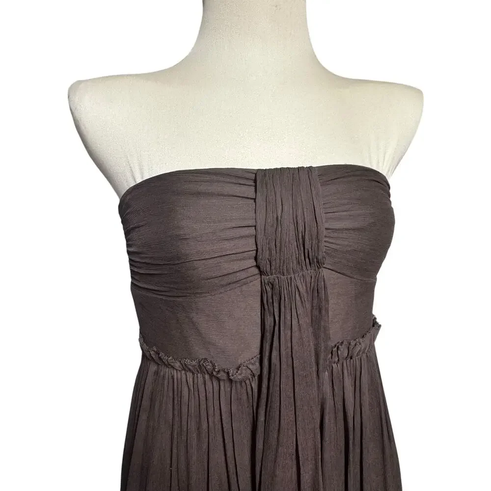 J.Crew Silk Chiffon Whitney Strapless Gown Dress Espresso Brown 6